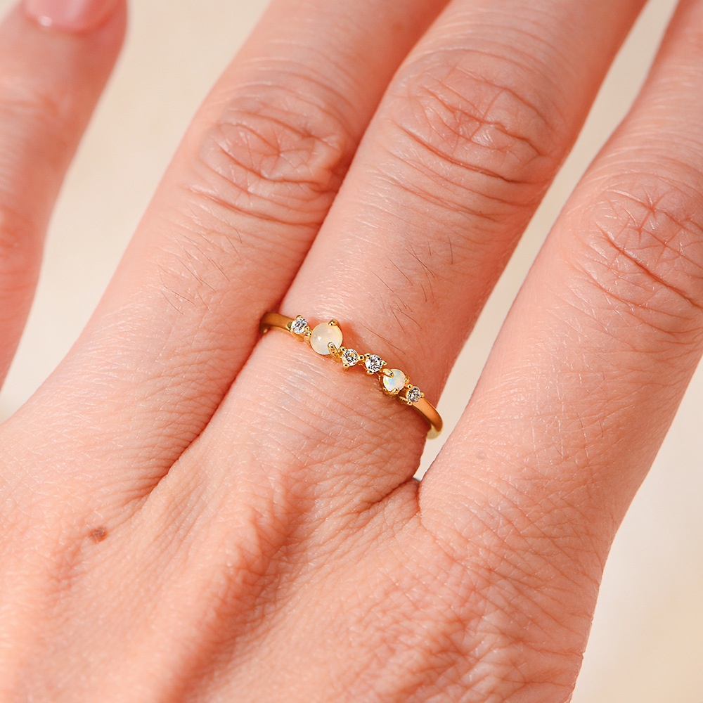 S925 Sterling Silver Japanese Style Luxury Natural Moonstone Ring for Women, Niche Design, Inlaid with Opal, Exquisite Ring