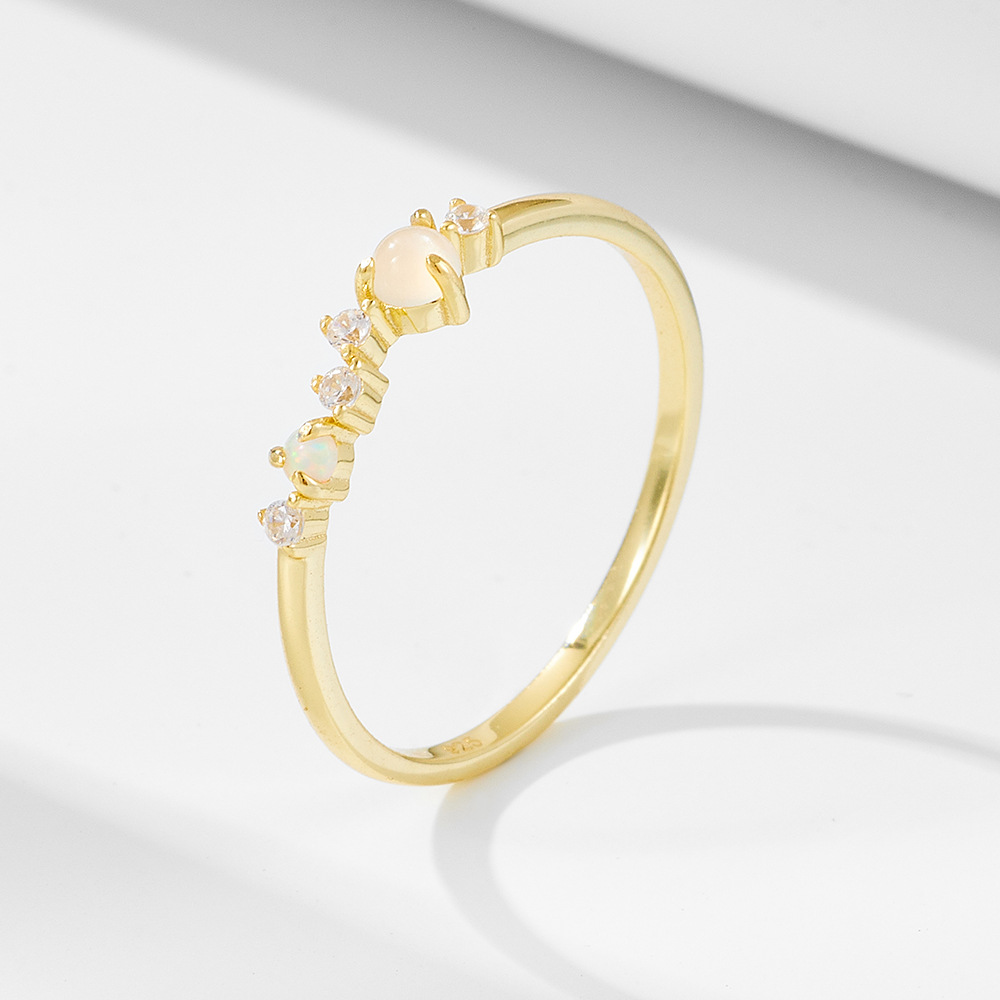 S925 Sterling Silver Japanese Style Luxury Natural Moonstone Ring for Women, Niche Design, Inlaid with Opal, Exquisite Ring