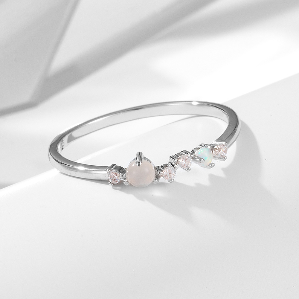S925 Sterling Silver Japanese Style Luxury Natural Moonstone Ring for Women, Niche Design, Inlaid with Opal, Exquisite Ring