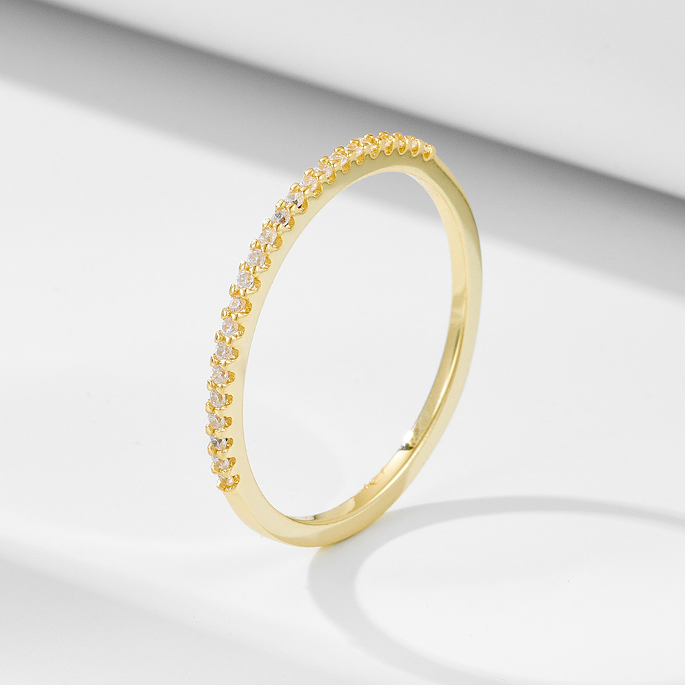 European and American style half-circle diamond single row ring, narrow version, sterling silver S925, stackable ring, simulated diamond ring.