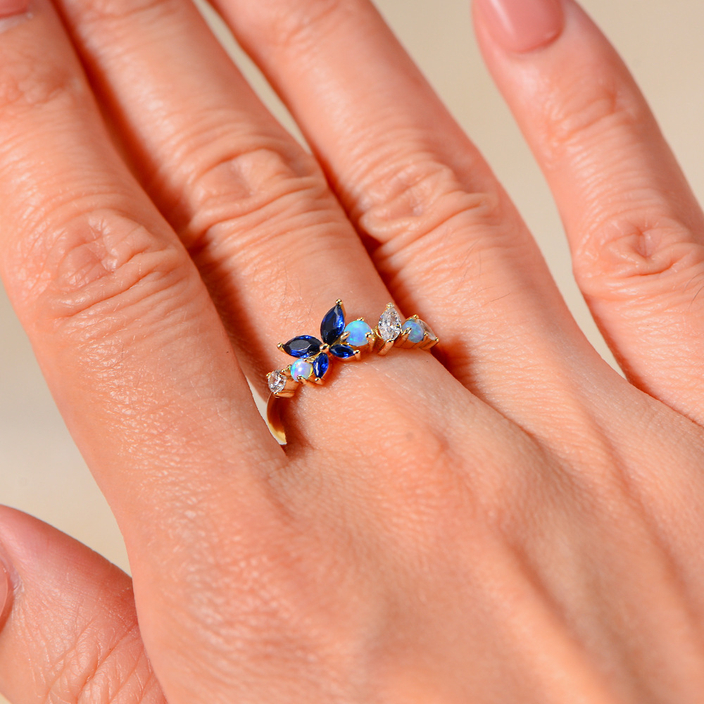 925 Sterling Silver Opal Butterfly Ring for Women, Elegant and Sophisticated Design, Niche European and American Style, Light Luxury, Instagram-worthy Ring