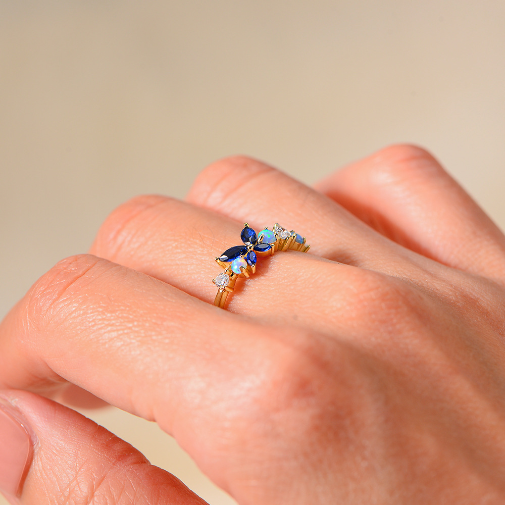 925 Sterling Silver Opal Butterfly Ring for Women, Elegant and Sophisticated Design, Niche European and American Style, Light Luxury, Instagram-worthy Ring