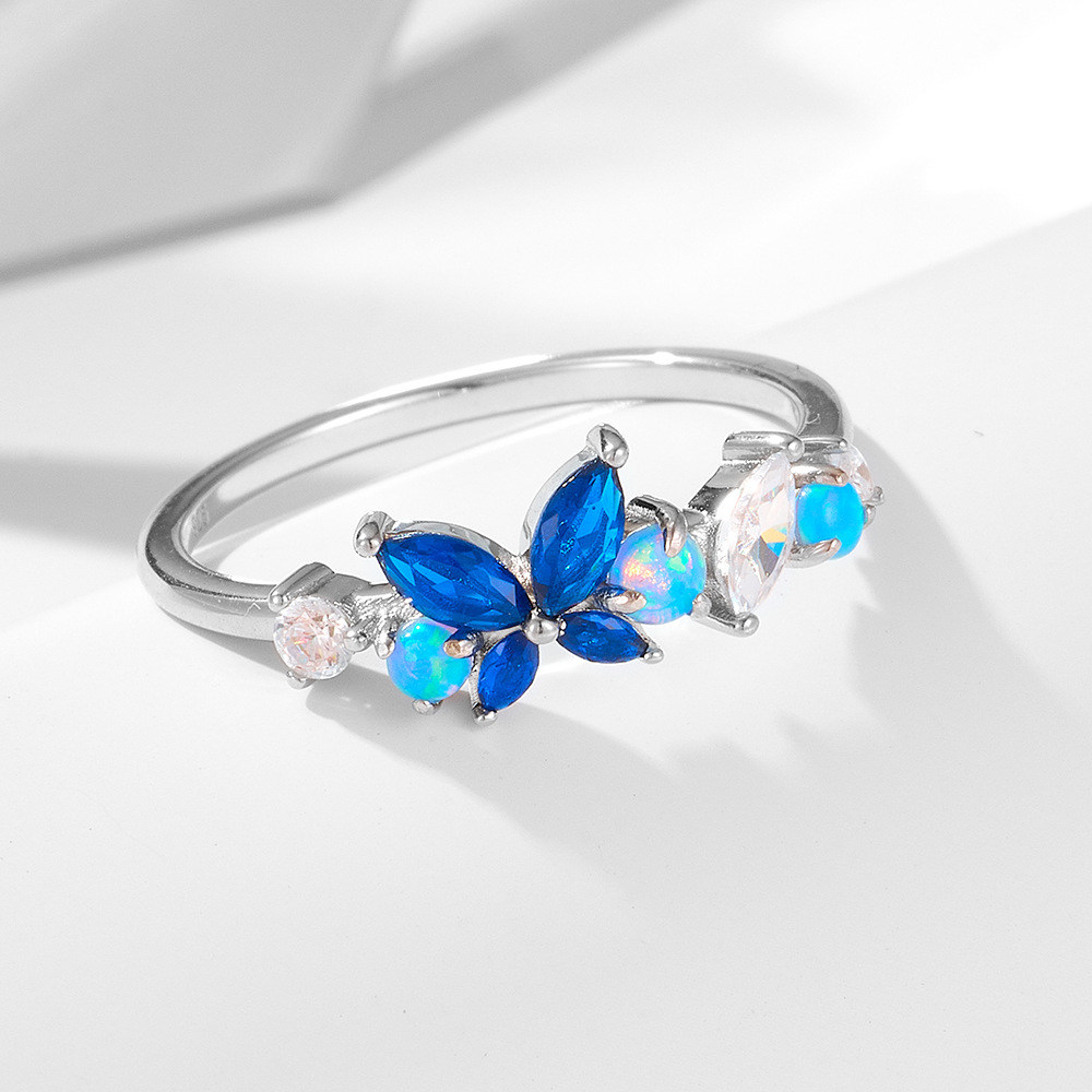 925 Sterling Silver Opal Butterfly Ring for Women, Elegant and Sophisticated Design, Niche European and American Style, Light Luxury, Instagram-worthy Ring