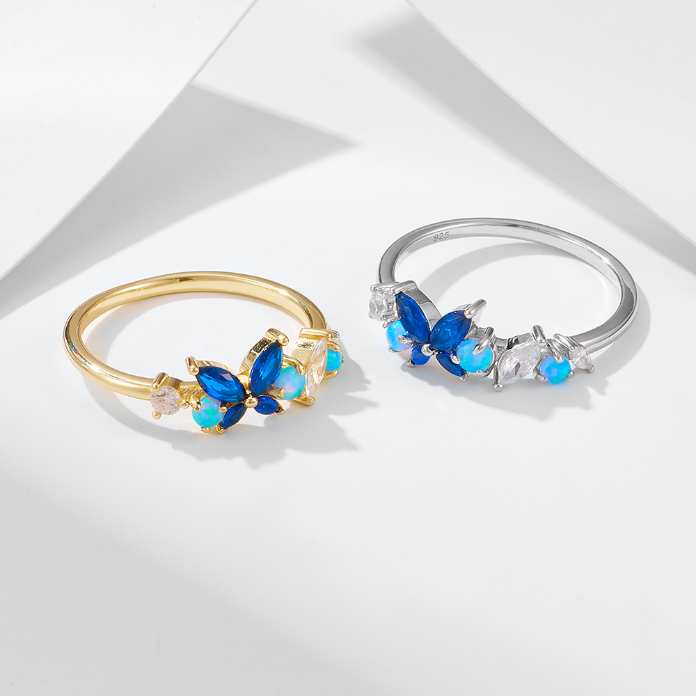 925 Sterling Silver Opal Butterfly Ring for Women, Elegant and Sophisticated Design, Niche European and American Style, Light Luxury, Instagram-worthy Ring