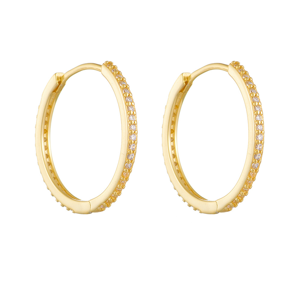 S925 Sterling Silver European and American Style Earrings, Large Circle with Micro-set Zircon, Elegant Earrings, Simple and Versatile, High-End Earrings
