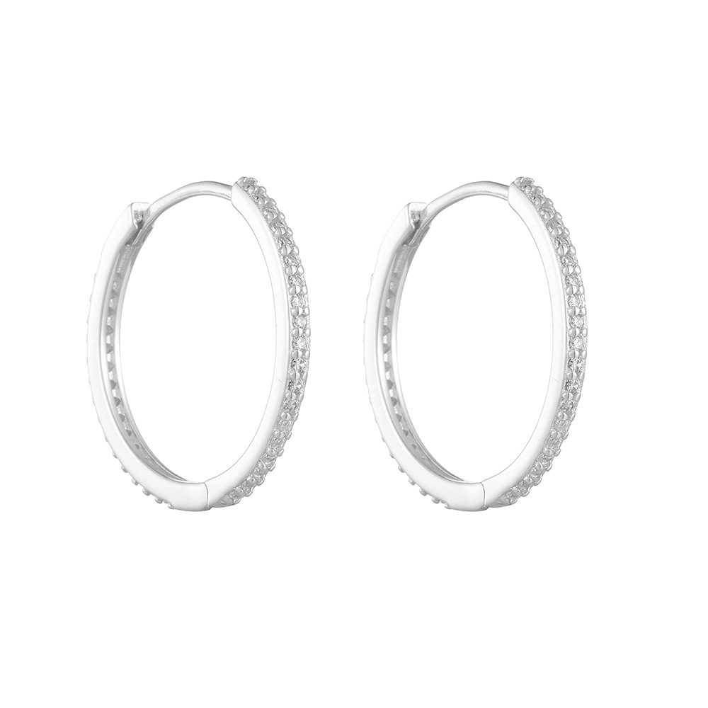 S925 Sterling Silver European and American Style Earrings, Large Circle with Micro-set Zircon, Elegant Earrings, Simple and Versatile, High-End Earrings