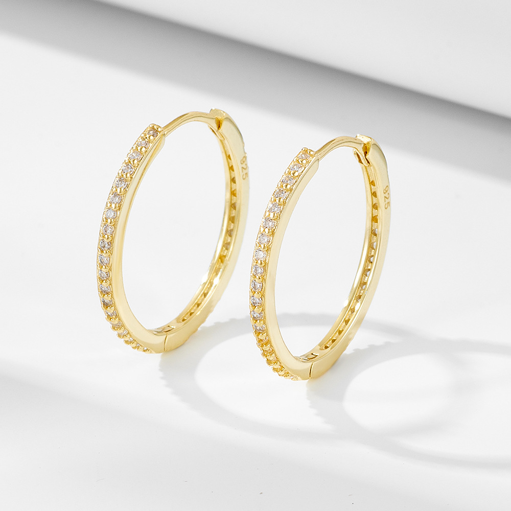 S925 Sterling Silver European and American Style Earrings, Large Circle with Micro-set Zircon, Elegant Earrings, Simple and Versatile, High-End Earrings