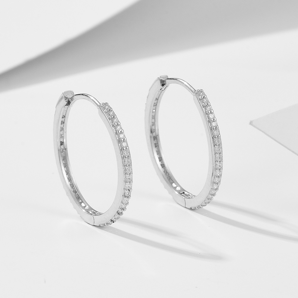 S925 Sterling Silver European and American Style Earrings, Large Circle with Micro-set Zircon, Elegant Earrings, Simple and Versatile, High-End Earrings