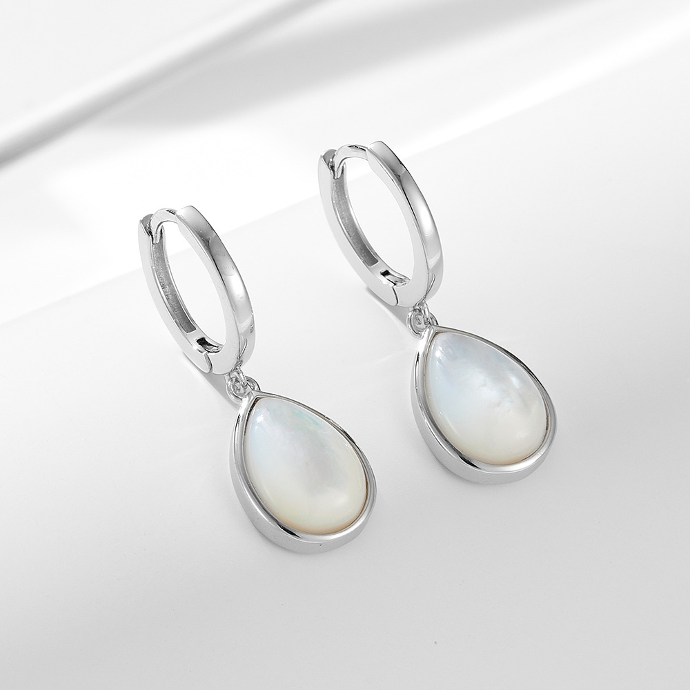 S925 Sterling Silver Teardrop-Shaped Natural White Shell Earrings - European and American Style, Niche Design, Light Luxury Earrings