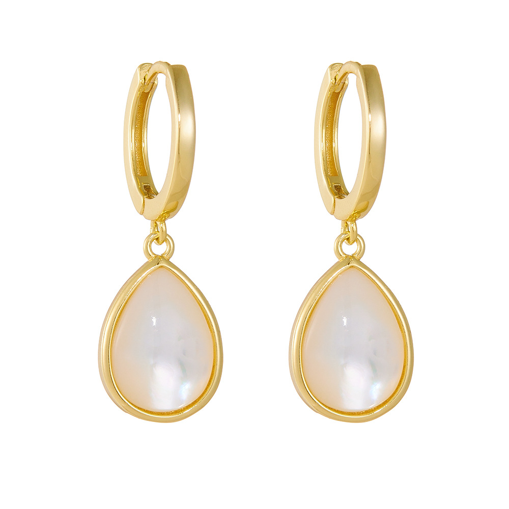 S925 Sterling Silver Teardrop-Shaped Natural White Shell Earrings - European and American Style, Niche Design, Light Luxury Earrings