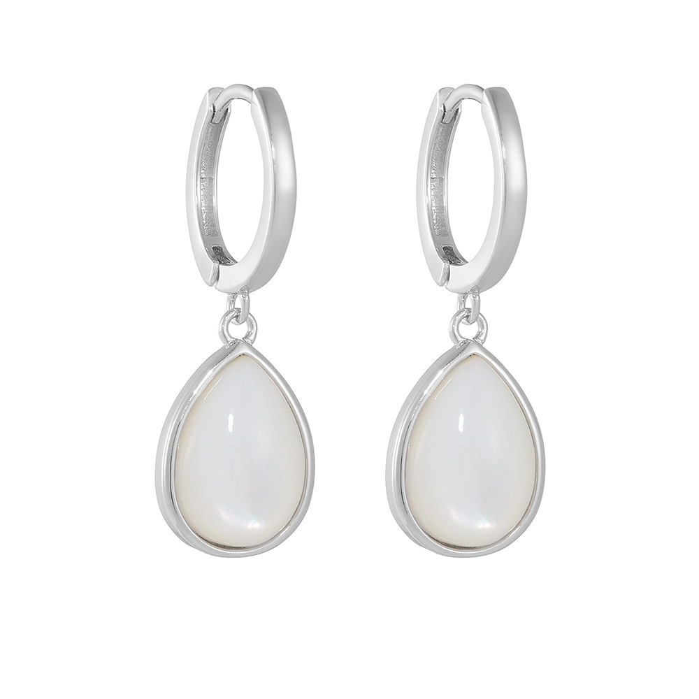 S925 Sterling Silver Teardrop-Shaped Natural White Shell Earrings - European and American Style, Niche Design, Light Luxury Earrings