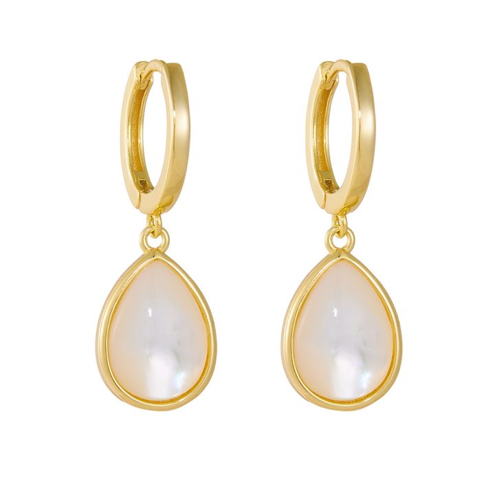 S925 Sterling Silver Teardrop-Shaped Natural White Shell Earrings - European and American Style, Niche Design, Light Luxury Earrings