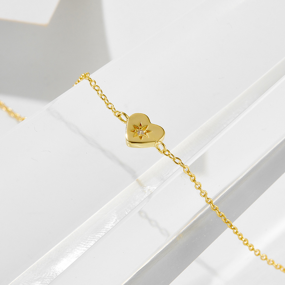 925 Sterling Silver Plated with 14K Gold Heart-Shaped Bracelet for Women, European and American Style, Simple, Fashionable, and High-End Jewelry