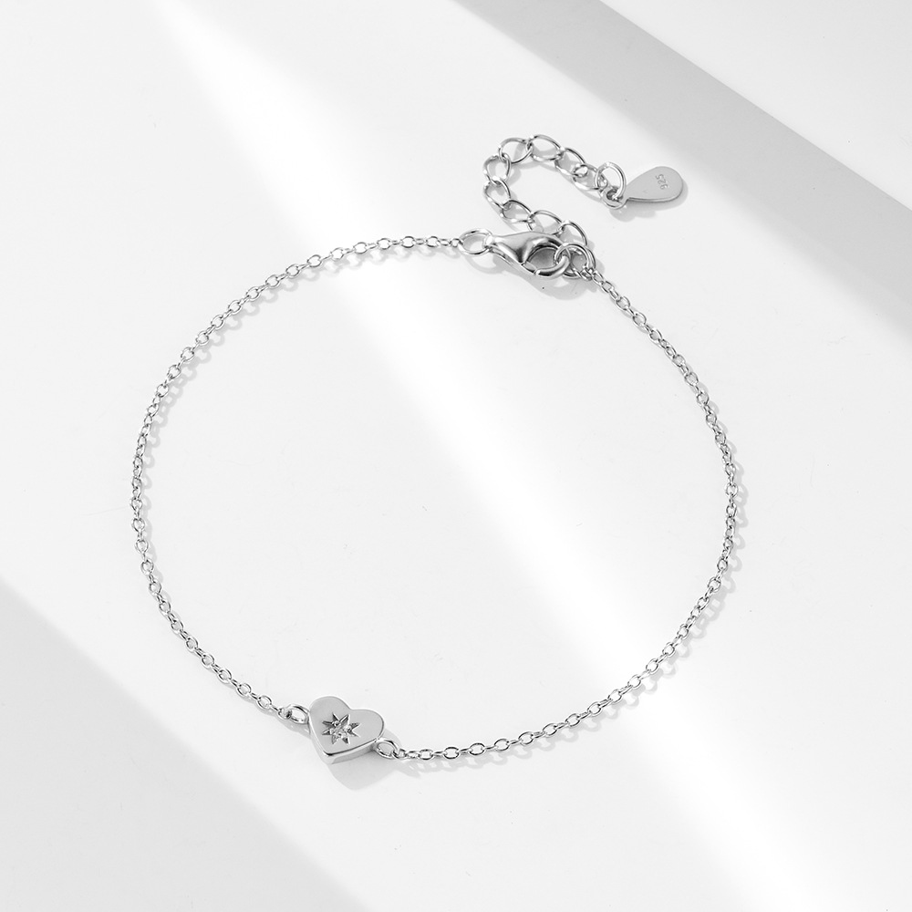 925 Sterling Silver Plated with 14K Gold Heart-Shaped Bracelet for Women, European and American Style, Simple, Fashionable, and High-End Jewelry