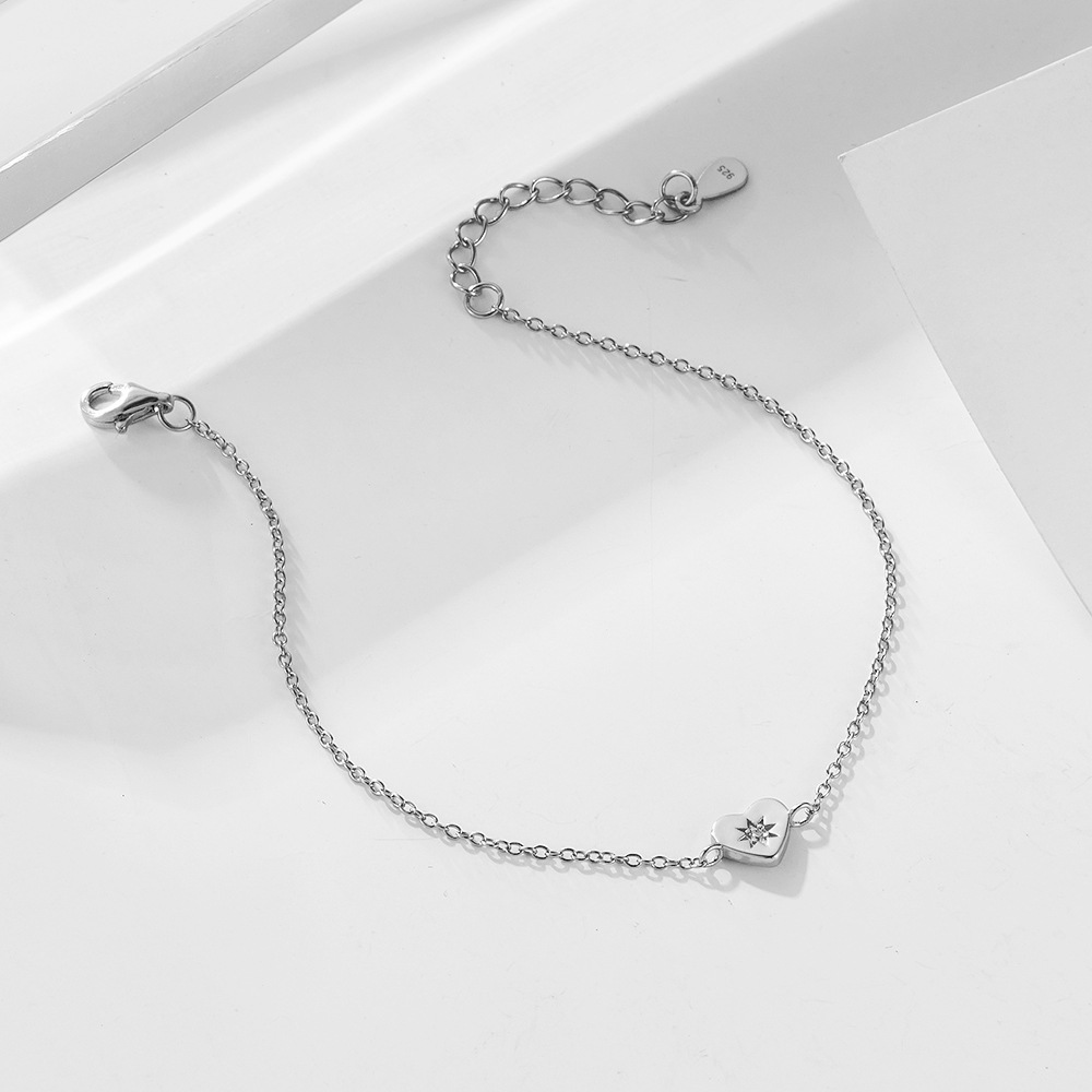 925 Sterling Silver Plated with 14K Gold Heart-Shaped Bracelet for Women, European and American Style, Simple, Fashionable, and High-End Jewelry