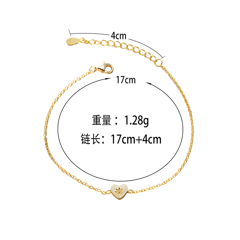 925 Sterling Silver Plated with 14K Gold Heart-Shaped Bracelet for Women, European and American Style, Simple, Fashionable, and High-End Jewelry