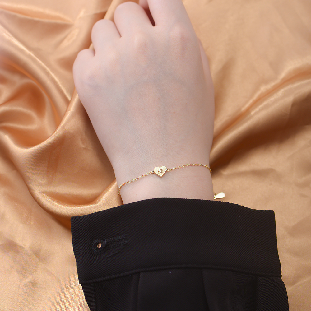 925 Sterling Silver Plated with 14K Gold Heart-Shaped Bracelet for Women, European and American Style, Simple, Fashionable, and High-End Jewelry