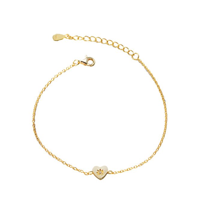 925 Sterling Silver Plated with 14K Gold Heart-Shaped Bracelet for Women, European and American Style, Simple, Fashionable, and High-End Jewelry