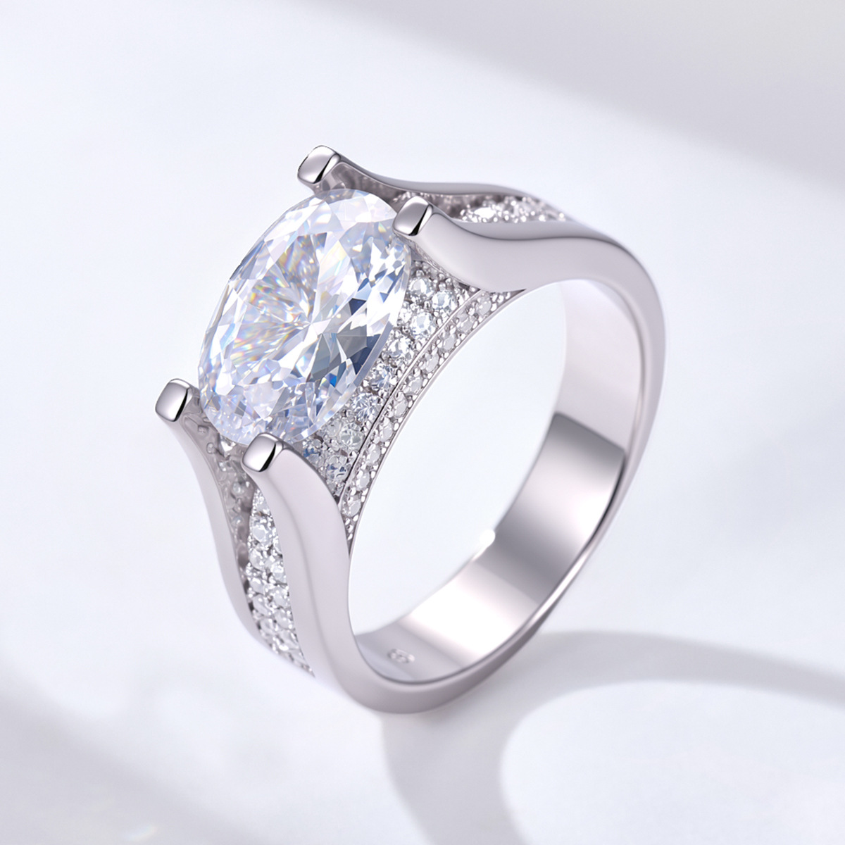 S925 sterling silver 4.5-carat oval 5A zircon ring, a popular wide-band ring in Europe and America, high-quality jewelry.