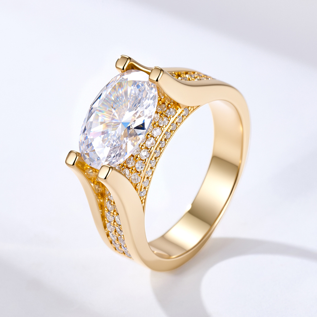 S925 sterling silver 4.5-carat oval 5A zircon ring, a popular wide-band ring in Europe and America, high-quality jewelry.