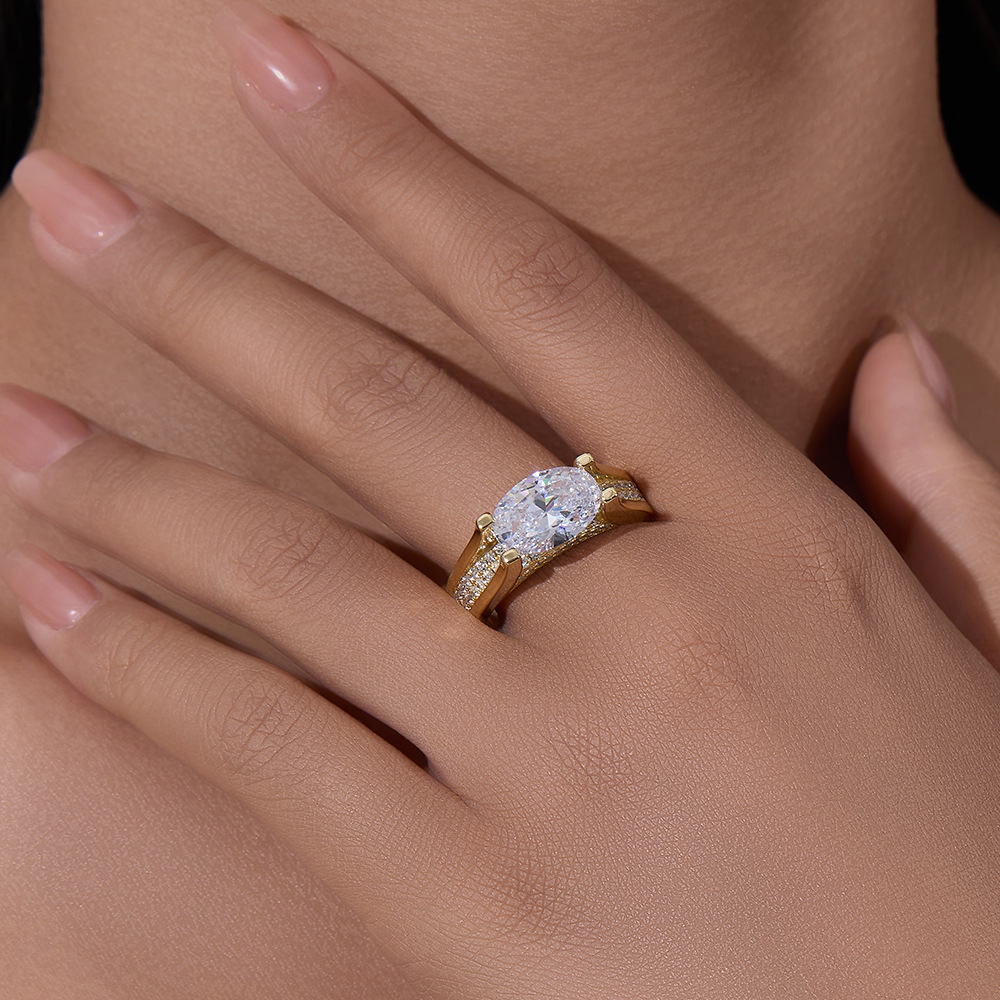 S925 sterling silver 4.5-carat oval 5A zircon ring, a popular wide-band ring in Europe and America, high-quality jewelry.