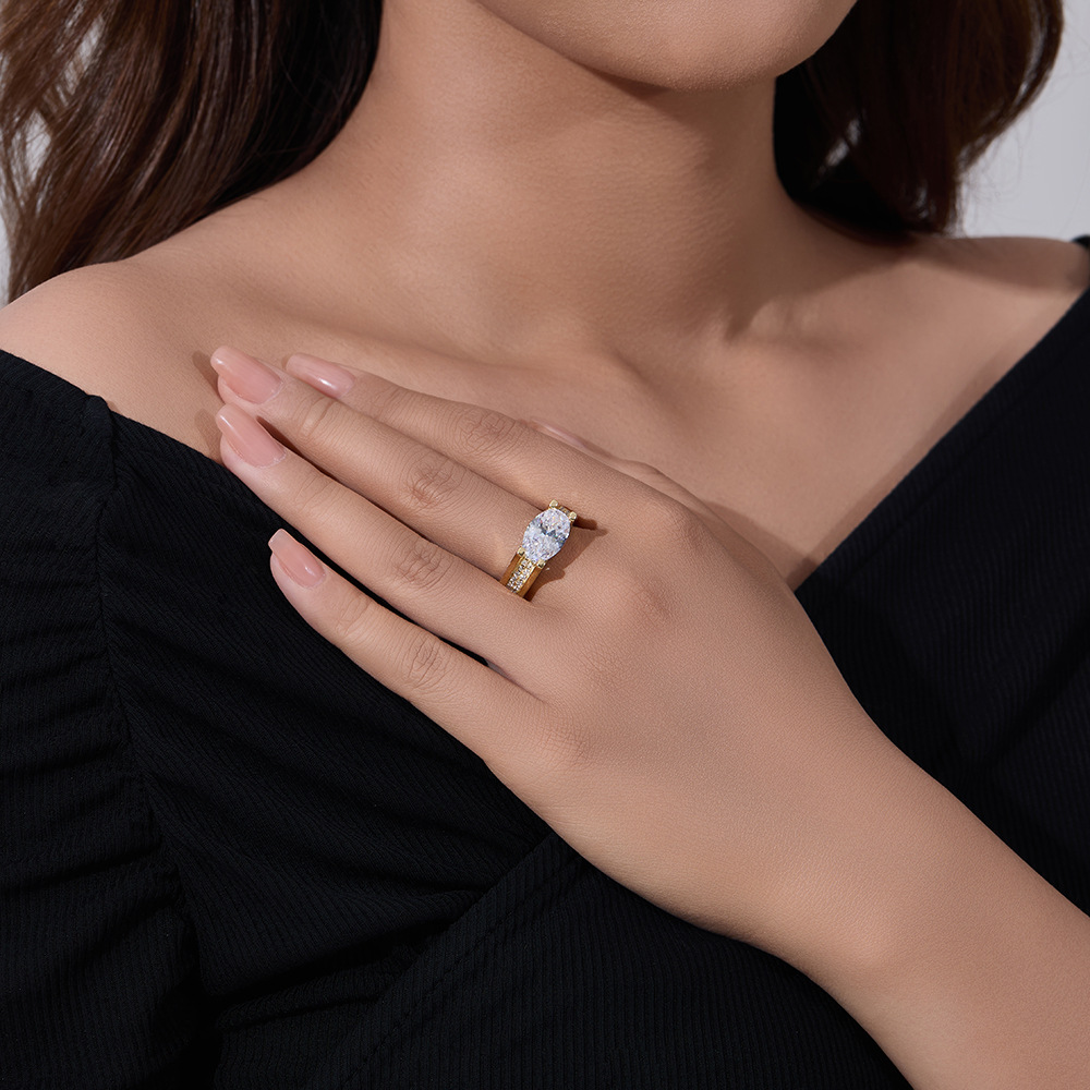 S925 sterling silver 4.5-carat oval 5A zircon ring, a popular wide-band ring in Europe and America, high-quality jewelry.