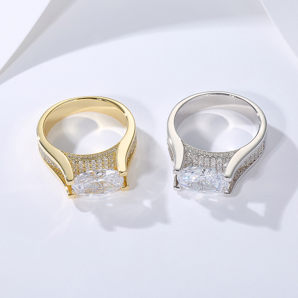 S925 sterling silver 4.5-carat oval 5A zircon ring, a popular wide-band ring in Europe and America, high-quality jewelry.