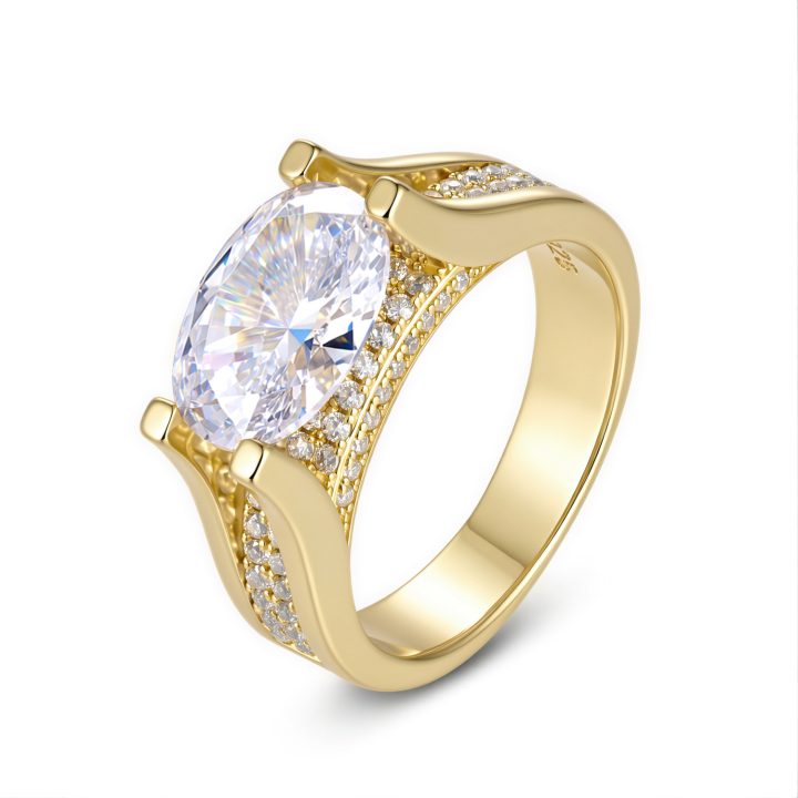 S925 sterling silver 4.5-carat oval 5A zircon ring, a popular wide-band ring in Europe and America, high-quality jewelry.