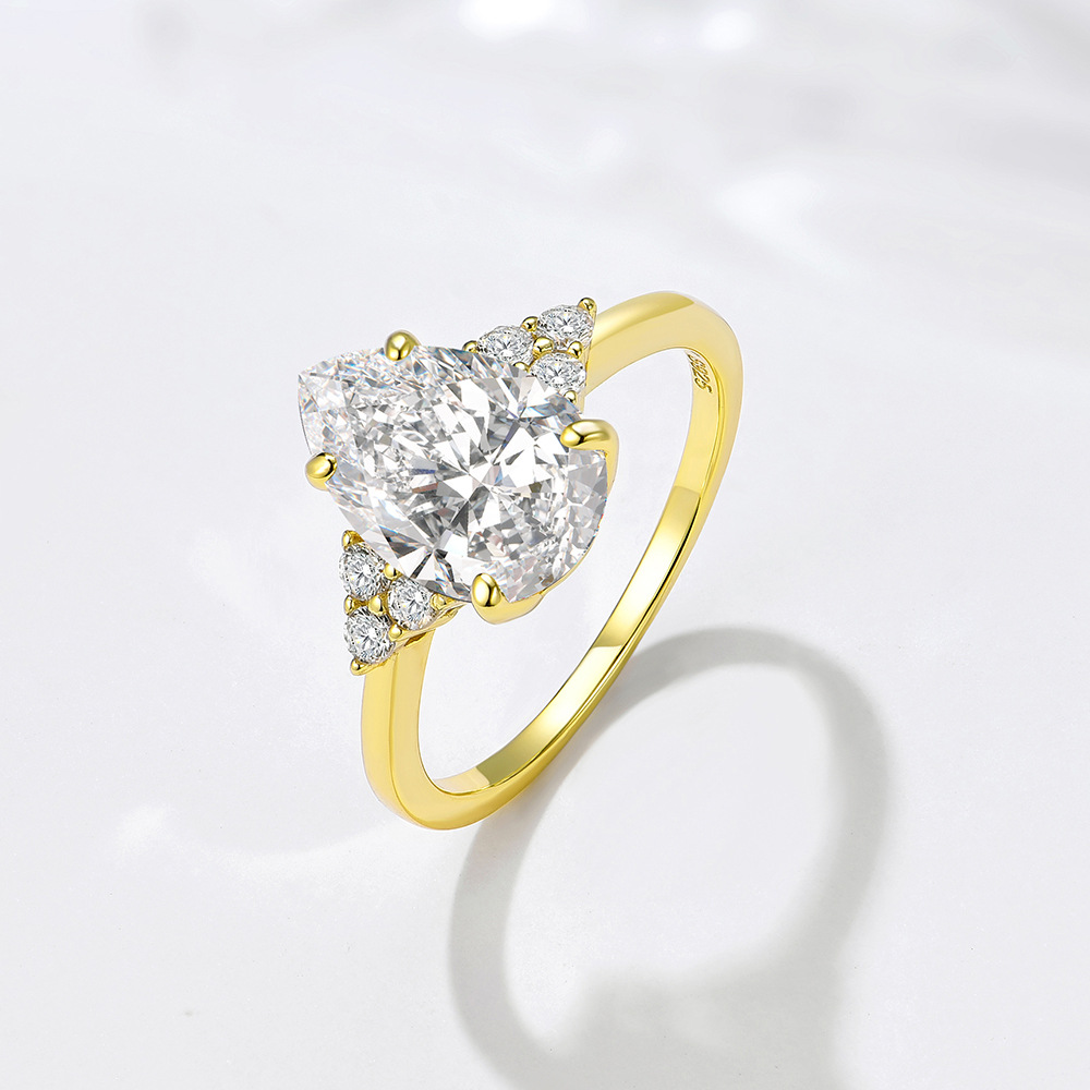 S925 Sterling Silver Pear-Shaped 5A Zircon Ring, European and American Style, High-Quality Women's Ring Jewelry