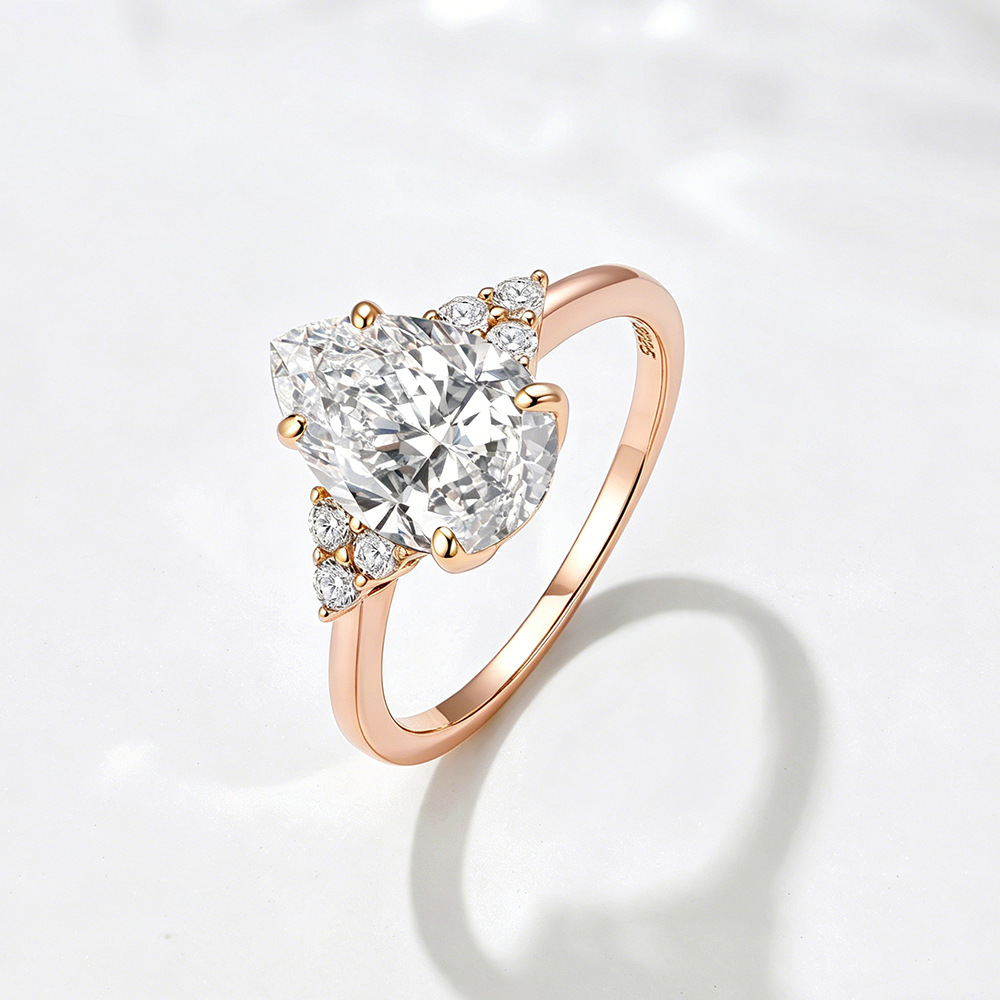 S925 Sterling Silver Pear-Shaped 5A Zircon Ring, European and American Style, High-Quality Women's Ring Jewelry