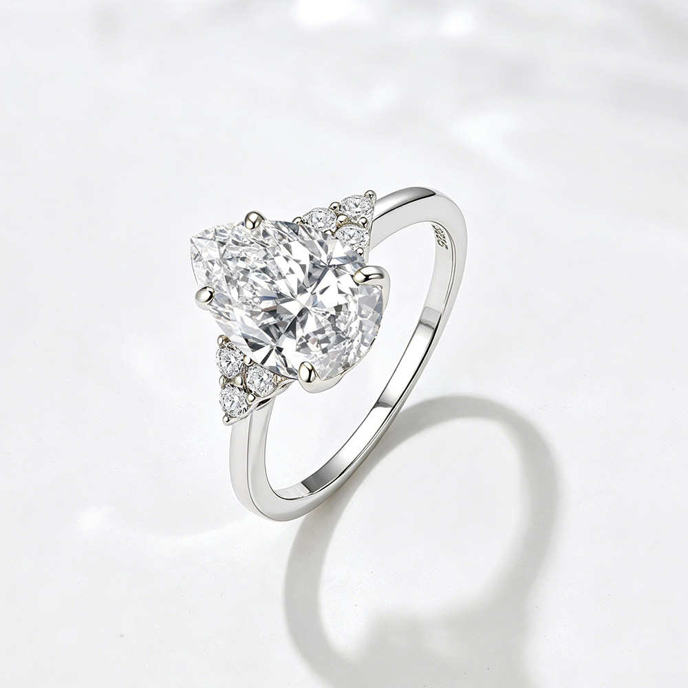 S925 Sterling Silver Pear-Shaped 5A Zircon Ring, European and American Style, High-Quality Women's Ring Jewelry