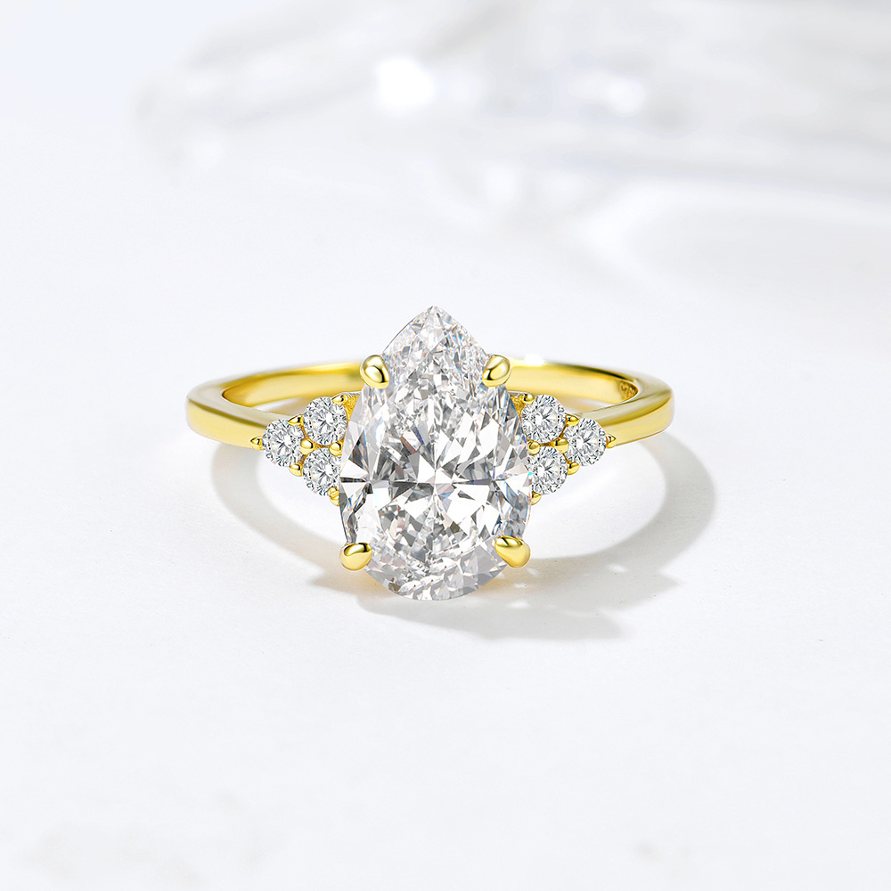 S925 Sterling Silver Pear-Shaped 5A Zircon Ring, European and American Style, High-Quality Women's Ring Jewelry