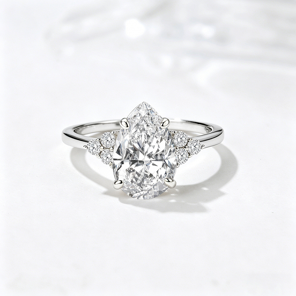 S925 Sterling Silver Pear-Shaped 5A Zircon Ring, European and American Style, High-Quality Women's Ring Jewelry