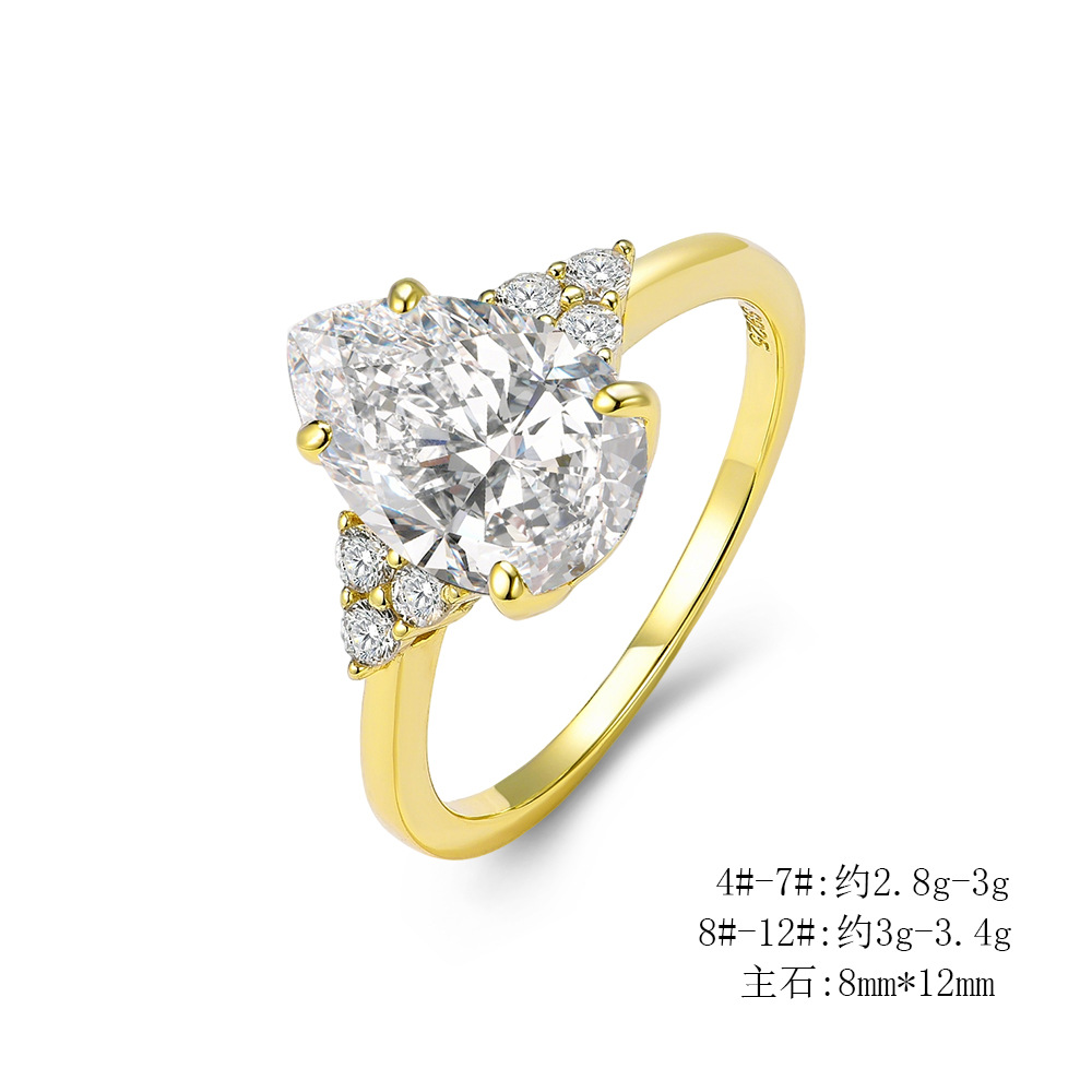 S925 Sterling Silver Pear-Shaped 5A Zircon Ring, European and American Style, High-Quality Women's Ring Jewelry