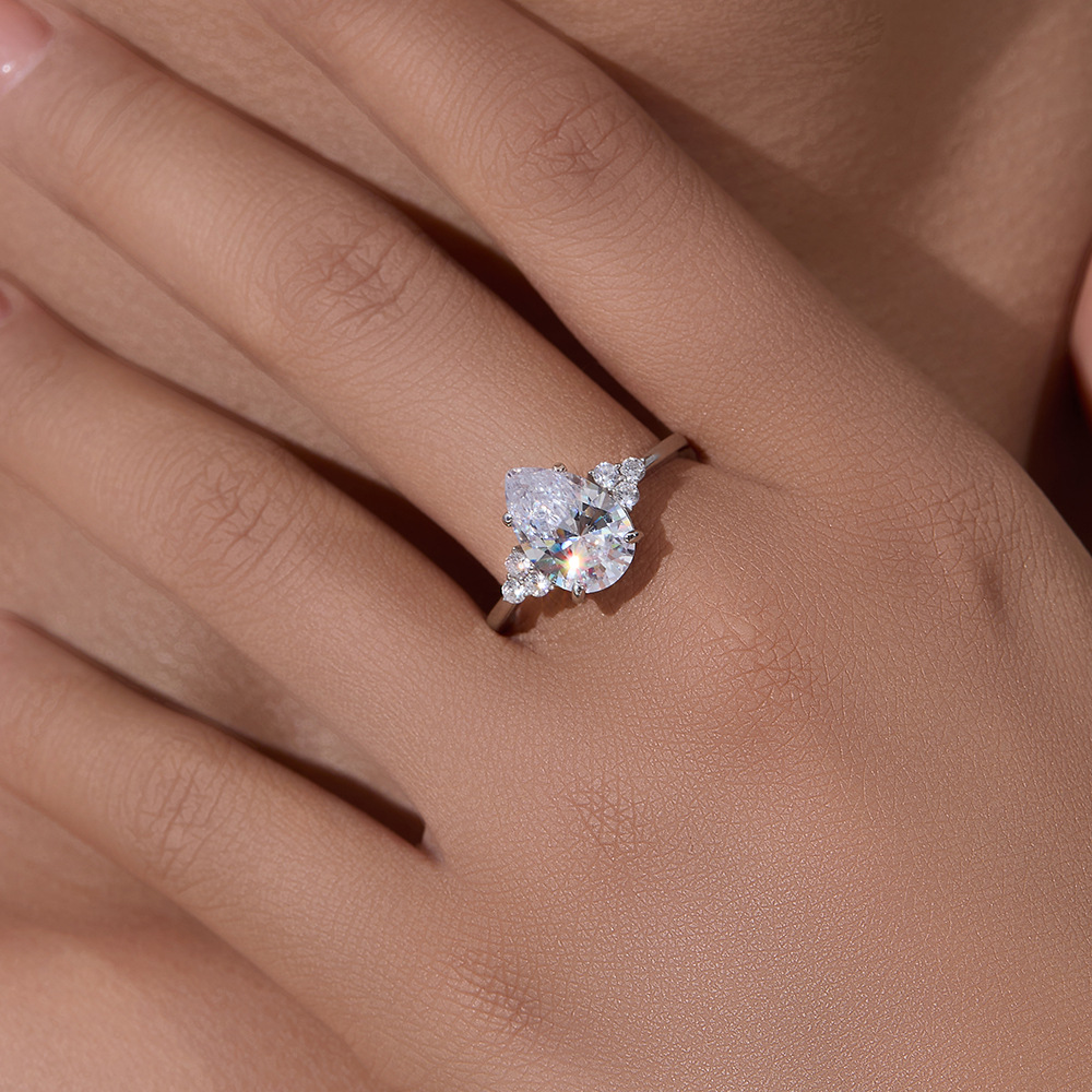 S925 Sterling Silver Pear-Shaped 5A Zircon Ring, European and American Style, High-Quality Women's Ring Jewelry