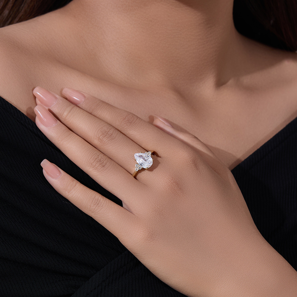 S925 Sterling Silver Pear-Shaped 5A Zircon Ring, European and American Style, High-Quality Women's Ring Jewelry