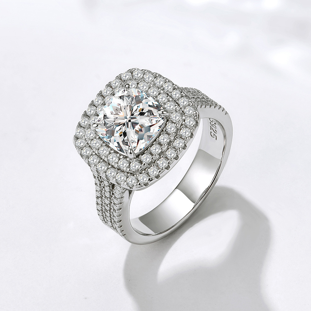 Classic full-diamond luxury sterling silver ring for women, European and American style, micro-set zircon, light luxury high-end wedding ring/jewelry.