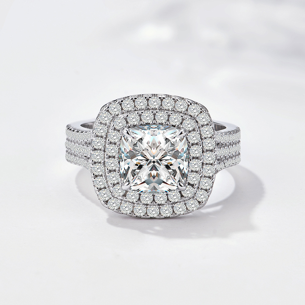 Classic full-diamond luxury sterling silver ring for women, European and American style, micro-set zircon, light luxury high-end wedding ring/jewelry.