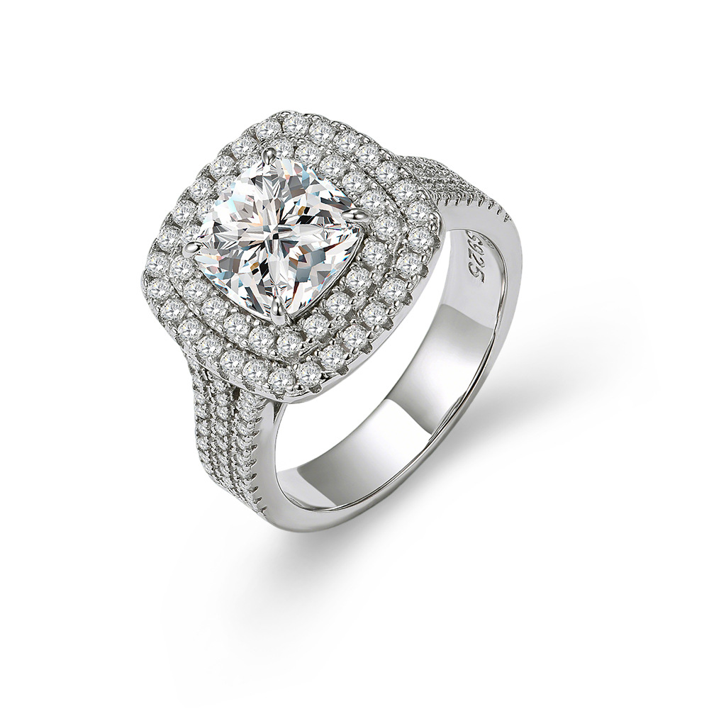 Classic full-diamond luxury sterling silver ring for women, European and American style, micro-set zircon, light luxury high-end wedding ring/jewelry.