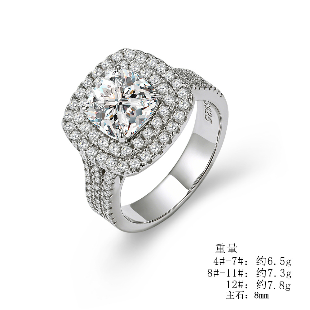 Classic full-diamond luxury sterling silver ring for women, European and American style, micro-set zircon, light luxury high-end wedding ring/jewelry.