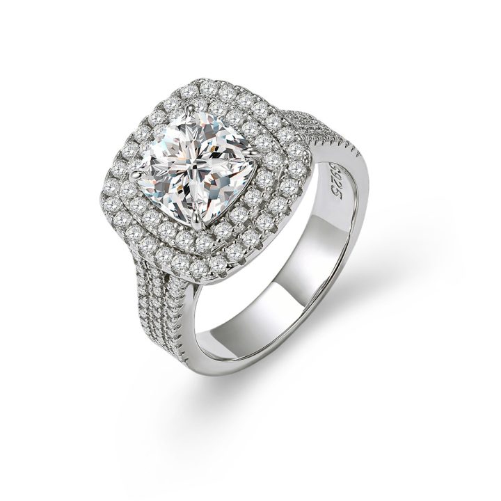 Classic full-diamond luxury sterling silver ring for women, European and American style, micro-set zircon, light luxury high-end wedding ring/jewelry.