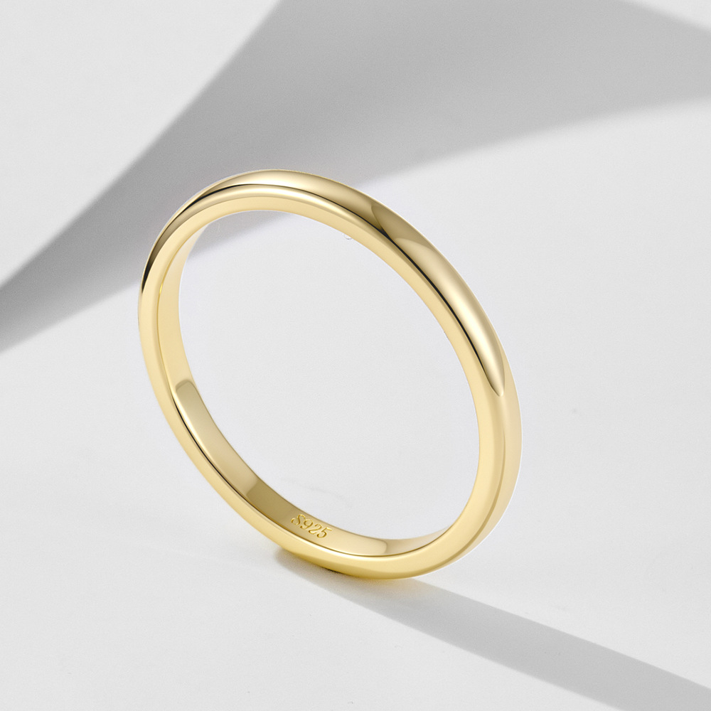 S925 Sterling Silver Plain Gold Plated Ring for Women, European and American Style, Simple, Classic, Versatile, High-Quality Wholesale