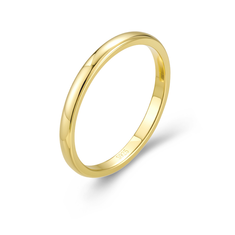 S925 Sterling Silver Plain Gold Plated Ring for Women, European and American Style, Simple, Classic, Versatile, High-Quality Wholesale