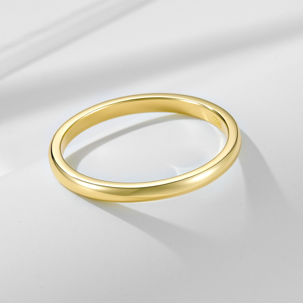 S925 Sterling Silver Plain Gold Plated Ring for Women, European and American Style, Simple, Classic, Versatile, High-Quality Wholesale