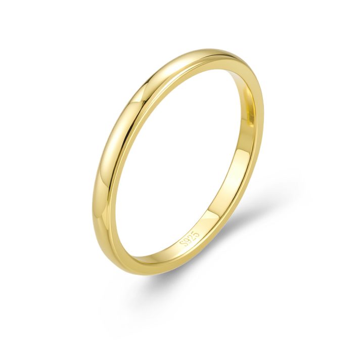 S925 Sterling Silver Plain Gold Plated Ring for Women, European and American Style, Simple, Classic, Versatile, High-Quality Wholesale