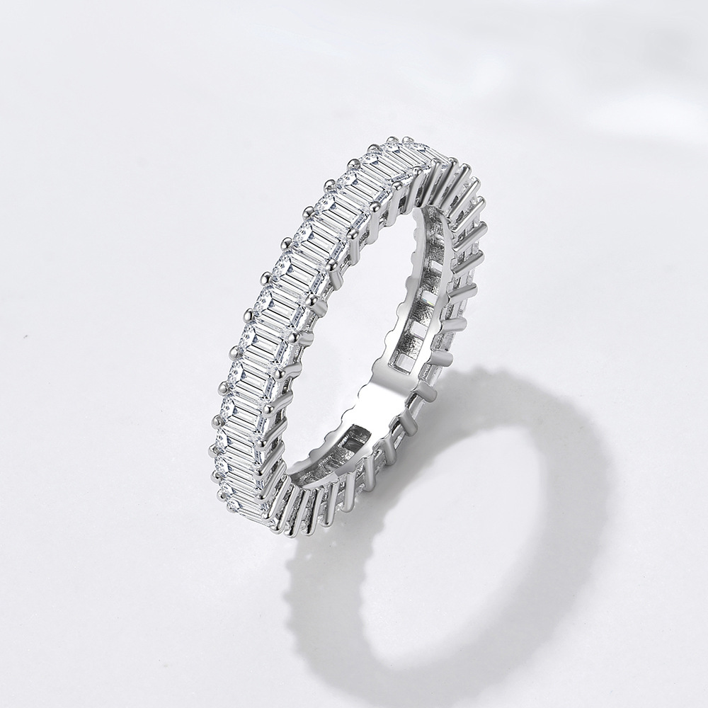 Popular European and American S925 Sterling Silver Full Diamond Ring Set with Geometric Square Zirconia Halo