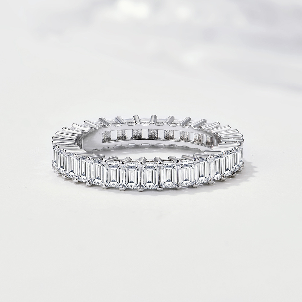 Popular European and American S925 Sterling Silver Full Diamond Ring Set with Geometric Square Zirconia Halo