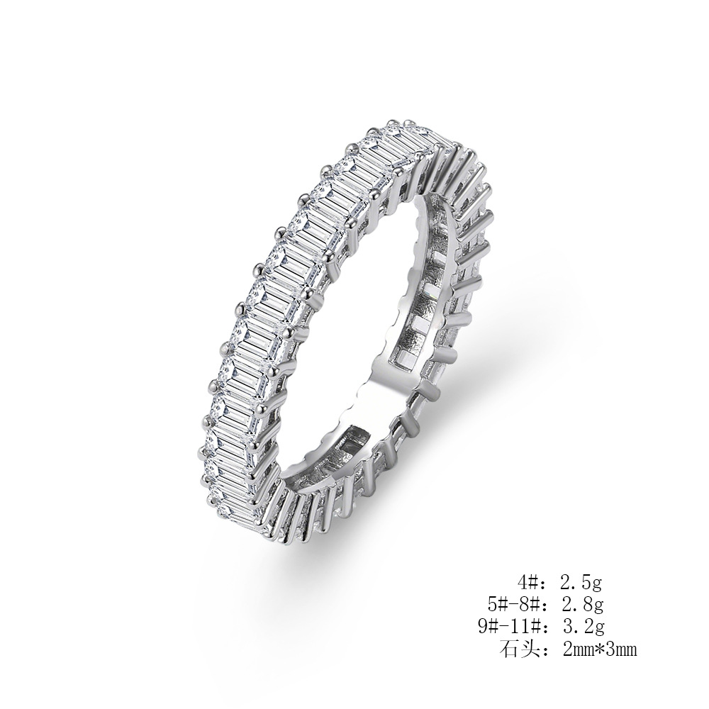 Popular European and American S925 Sterling Silver Full Diamond Ring Set with Geometric Square Zirconia Halo