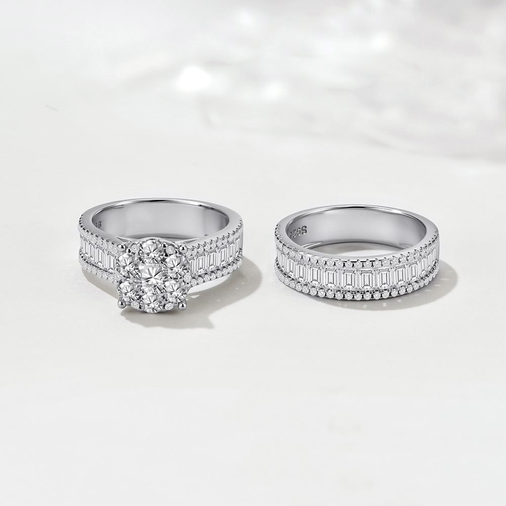 European and American export best-selling S925 sterling silver micro-painted zircon ring set, Wish hot-selling women's wedding ring.