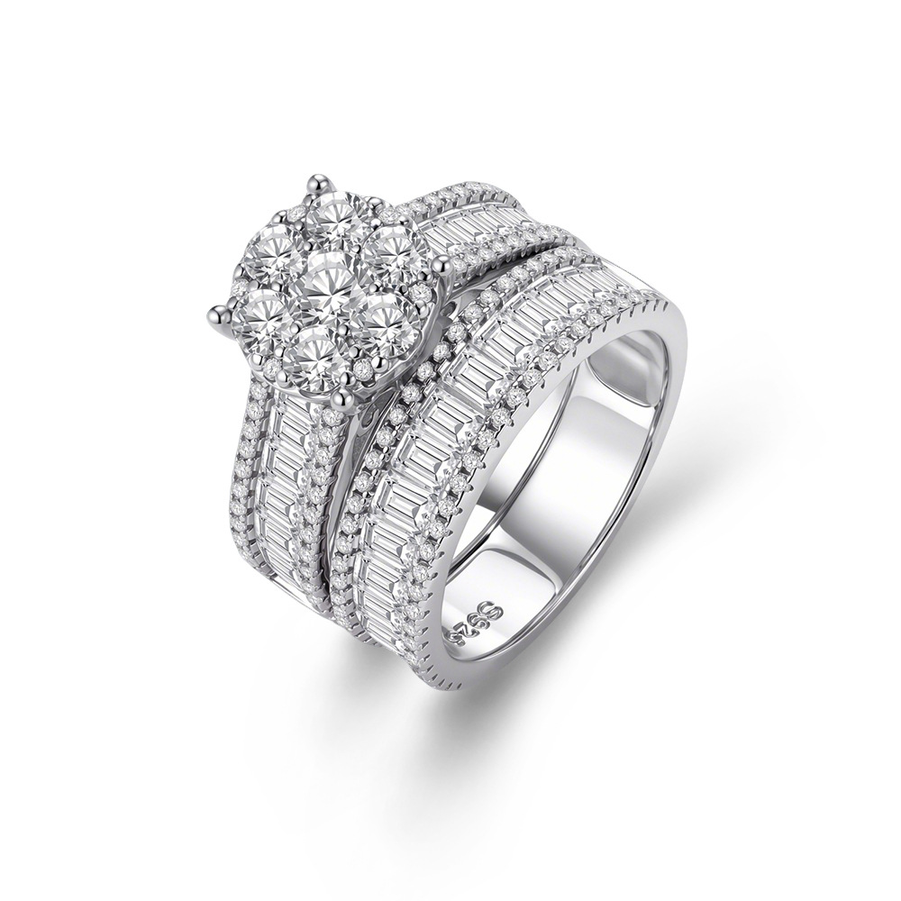 European and American export best-selling S925 sterling silver micro-painted zircon ring set, Wish hot-selling women's wedding ring.
